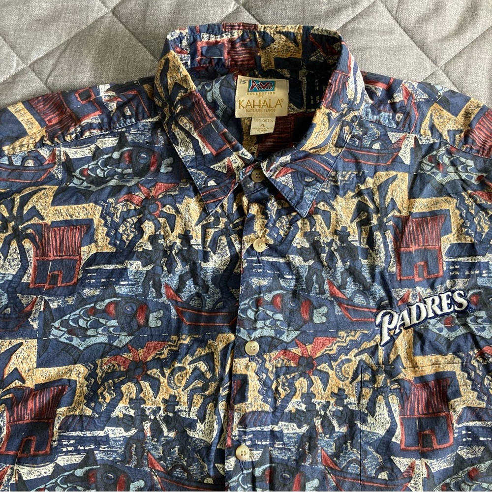 Vintage San Diego Padres Kahala Hawaiian Shirt Men’s XL Abstract Landscape Print